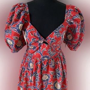House of Harlow 1960 Women's Red
Floral Midi Knot Tie Dress Small NEW